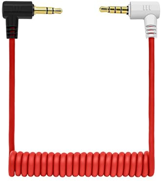 Kmuqshy 3.5mm TRS to TRRS Patch Cable, Coiled TRS to TRRS Patch Cable, Male to Male Right Angle Mic Cord Compatible with Rode SC7 VideoMic BOYA, Connects Smartphones, Tablets for Audio Recording