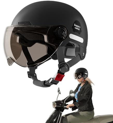 Casco con Parasol, protección Multideporte Casco para ciclomotor con Cara Abierta, Casco de Motocicleta Transpirable para Adultos, Medio Casco de Patinete, Casco de Motocicleta con Visera para