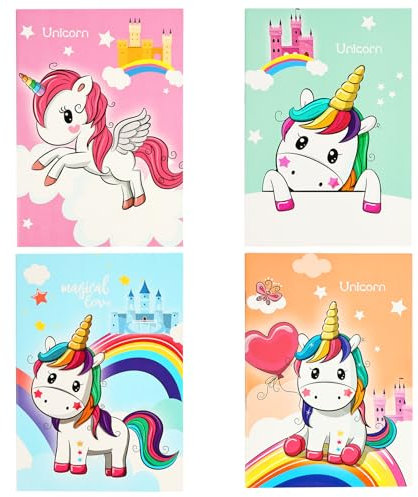 OFFCUP Notizbuch A5 Liniert 4 Stück Notizblock Einhorn Cover Notizheft 16 Blatt Mini Notizblöcke Tragbar Tagebuch Klein Notizzettel Schreibblock Heft für Büro und Schule Geschenk für Kinder