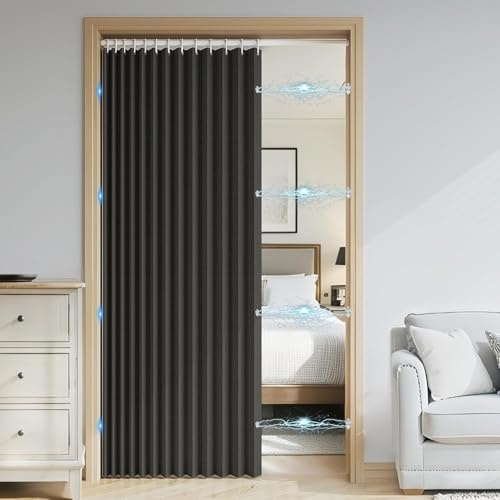 DSSHENGDS Personalizable Cortina Plegable baño corrediza，Separador de Espacios Interiores，Adecuado para Puertas correderas, armarios-Black- 150x200cm