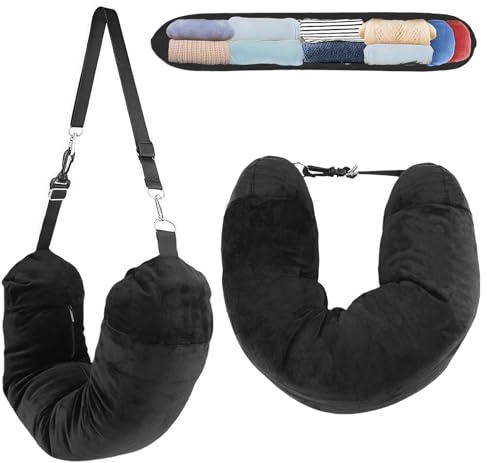 AHRLIC Soft Stuffable Neck Pillow for Travel Multifunctional U-Shaped Cushion Fillable with Clothes for Extra Luggage Space, Adjustable Strap for Airplane, Camping, Train, Hiking (Black)