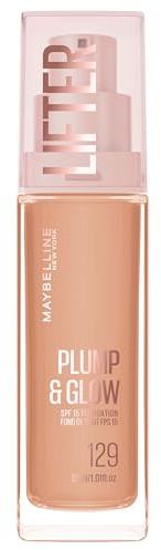 Maybelline Foundation Lifter Plump & Glow, SPF20, Buildable Coverage, 129 | With SPF20, All Day Wear, Buildable and Radiant Coverage, Brighter Skin Overtime, Plump & Glow Foundation