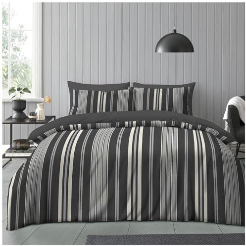 GC GAVENO CAVAILIA Stripe Pattern King Size Duvet Cover Set with Matching Pillowcases - Modern Easy Care Reversible Floral Comforter Bedding Set - Soft Breathable Polyester Long-Lasting Bed Linen
