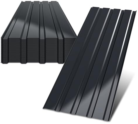 Peviasot Trapezblech 24 Stück, 115 x 45 cm, ca. 12 m², 0,3 mm, Anthrazit | Profilblech aus verzinktem Stahl, Dachplatten für Gartenhaus, Carport, Schuppen, inkl. Schnittschutzhandschuhe