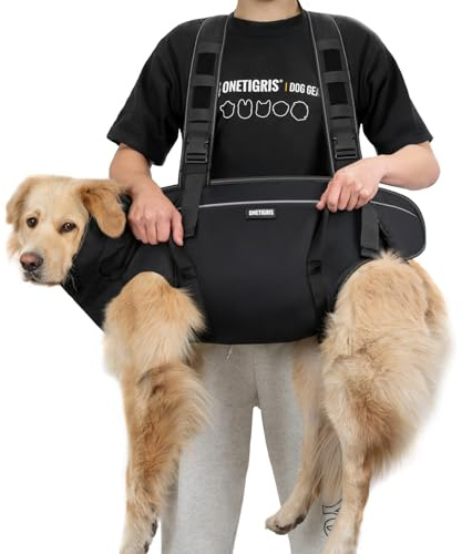 OneTigris Tragegeschirr für Hunde, Support Ridge Outdoor Hundetragehilfe für Wanderungen, Notfälle & ältere Hunde, mit gepolsterten Griffen & Kreuzrücken-Design Schwarz XL