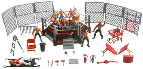 Tsawntd Wrestling-Spielzeug, lustiger Wrestling-Ring aus Kunststoff mit realistischen Actionfiguren und Zubehör. Wrestler-Spielzeug für Kinder, Erwachsene, Spielsets