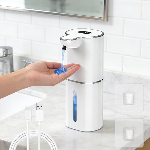 Automatic Soap Dispenser,Etopgo 380ml Rechargeable Wall Mounted Touchless Liquid Soap Dispenser with 6 Adjustable Levels,Digital Display,Sensor,IPX5 Waterproof for Bathroom,Kitchen