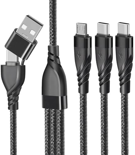 Cable de carga múltiple 5 en 1, cable de carga múltiple USB C, cable de carga múltiple universal de 1,2 m de nailon de carga rápida, compatible con iPhone, Android, Samsung, Huawei Tablet