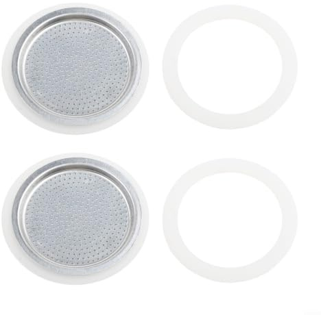 Set filtro in acciaio inossidabile e guarnizioni in silicone per moka, parti di ricambio compatibili con caffettiera Style, 2 + 4 guarnizioni per 3/6/9 tazze (3 tazze)