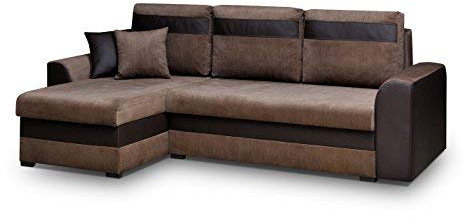 mb-moebel Ecksofa Sofa Eckcouch mit Schlaffunktion und Bettkasten Ottomane Schlafsofa Bettsofa Polstergarnitur Wohnlandschaft - Tommy (Ecksofa Links, Braun)