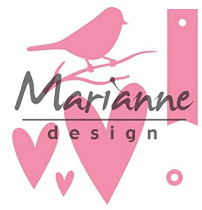 Marianne Design Karin's Bird, Hearts & Tag Christmas Collectables Gift Wrapping Die, Pink
