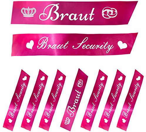 Oblique Unique® Braut + Braut Security Schärpe Set für Junggesellinnenabschied JGA Hochzeit in Pink