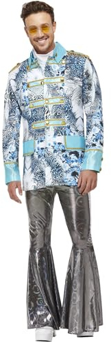 Smiffys Carnival Jacket, White & Blue with Floral Print Design & Gold Trim, Party & Carnival Fancy Dress, Adult Dress Up Costumes
