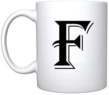iTRONiK Alphabet Mug Letter Mugs Initial Coffee Cup Birthday Fathers Day Mothers Day Gift (F)