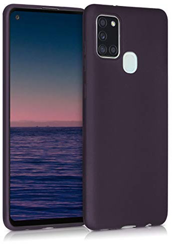 kwmobile Case kompatibel mit Samsung Galaxy A21s Hülle - Schutzhülle aus Silikon metallisch schimmernd - Handyhülle Metallic Brombeere