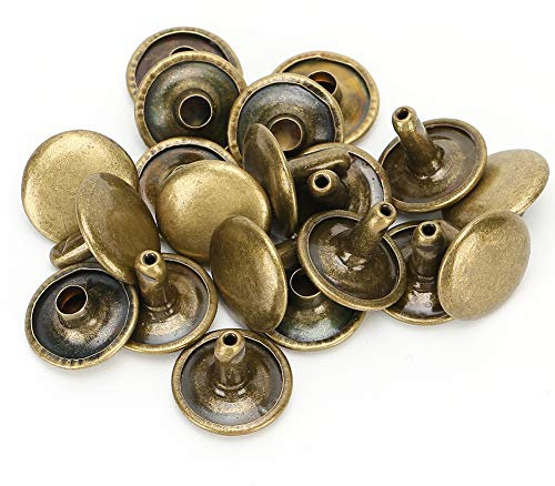 200 juegos de remaches de cuero de remache de doble tapa Espárragos de metal tubulares para reparaciones artesanales de cuero Bolsas Cinturones Sombrero Zapatos Costura Decoración 12x10mm(Bronce)