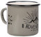 MUGSY Emaille Tasse, The Adventure Begins, 330 ml, Camping Tasse, Retro Design, grau