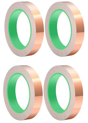 4 Rolls Kupferfolienband Selbstklebend,Double Sided Copper Tape Conductive Adhesive,Electrical Shielding Tape for Guitar Shielding, Paper Circuits, Electrical Repairs 25 m/Rolle (20mm)