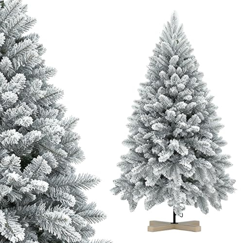NAIZY Albero di Natale Artificiale 150 cm con Sistema di Apertura Rapida ad Ombrello e Base in Metallo, Fiocchi di Neve Bianchi Naturali