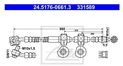 ATE Bremsschlauch 24.5176-0661.3 VORNE rechts BREMSSCHLÄUCHE Länge: 660mm mit Hohlschraube