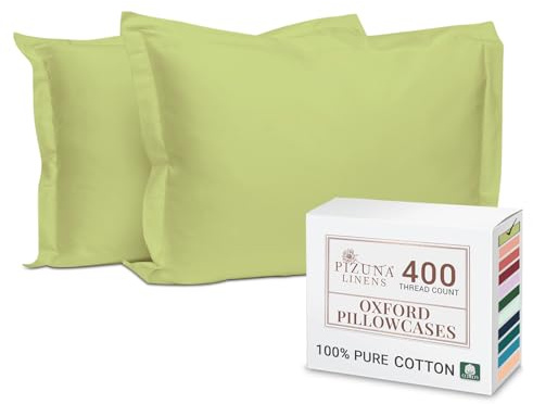 Pizuna 100% Cotton King Pillow Cases 2 Pack Light Green 50x90cm, 400 Thread Count Long Staple Combed Cotton Pillowcases, Luxurious Soft Sateen King Size Pillow Cases (100% Cotton Pillowcase Pack of 2)