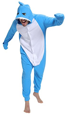 Guturris Squalo Pigiama Animali Cosplay Costume Onesie Halloween Adulto Pigiama Intero Invernale Uomo Donna Blu Scuro M
