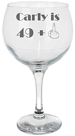 Personalised Engraved 50th Middle Finger Gin Glass Fiftieth Birthday Gift with Personalised with Any Name - Rude Funny Novelty Gin Glass Gift for Men and Women (Empty Glass)