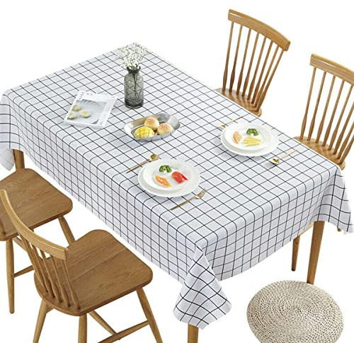 PVC Rechteckige Tischdecke,2 Stück Weiß Karriertes Stil Muster Tischdecke | 137x180cm Fleckschutz Pflegeleicht Abwaschbar Schmutza Bweisend Farbe