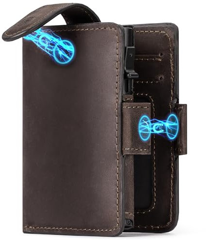 WillFire® MagFlap | Geldbörse Herren | Extra Schlüsselanhänger | Leder Kartenetui für 10-12 Karten | RFID geschützt | Einzigartiger Magnetverschluss | Inkl. Geschenkverpackung, Vintage-Coffee