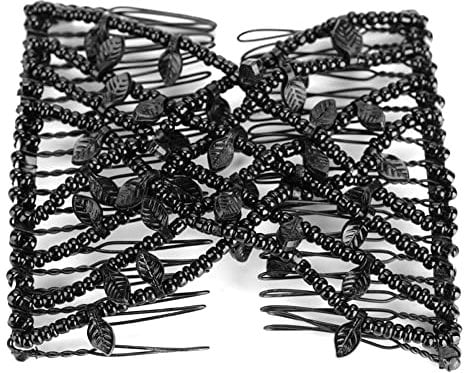 Perlen Haarspange Stretch Haarkamm Elastisch Haar Klammern, Magischer Haarkämme Perlen Haarkämme Elastische Haarkämme Doppel Clips Haarkamm DIY Haar Styling Werkzeug(Schwarz)