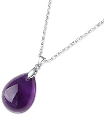 GAVU Elegantes Geschenk Damen Feine Silberkette mit Amethyst Wassertropfen Anhänger Kristall Halskette