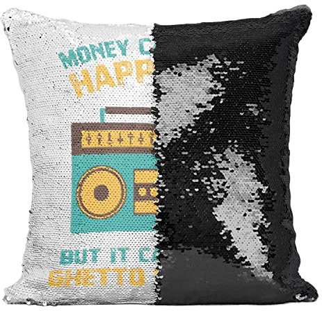 Fabulous Kissen mit Paillettenbezug Schwarz Ghetto Blaster - Money Can't Buy Happiness Radio-Kassette