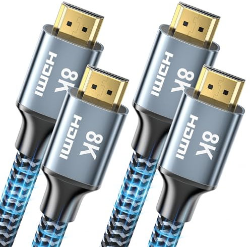 CABNEER Câble HDMI 2.1 8K 2m 2 Pièces, 48Gbps Haute Vitesse Câble HDMI Tressé, 8K@60Hz, 4K@120Hz/144Hz, Supporte pour Dolby Vision, eARC, HDCP 2.2/2.3, HDR, Compatible HDTV Moniteur et Plus