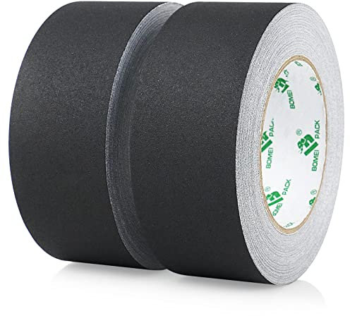 BOMEI PACK Noir Gaffer Ruban adhésif en tissu, 50 MM x 30M, 2 Pack Mat Chiffon Tuban Adhésif, Gaffers Tape pour Câbles, Photographie
