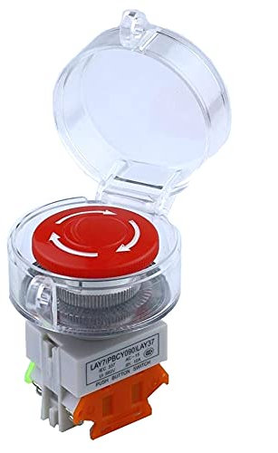 LIBAAZ 22 mm Not-Druckschalter mit Pilzrastung und wasserdichter Abdeckung, 1 Schließer, 1 Öffner car