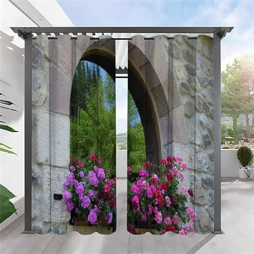 REDLEO Outdoor Vorhang Wetterfest Outdoor Vorhänge mit Ösen Wasserdicht Outdoor Gardinen 2er Set Outdoorvorhänge für Balkon Pavillon Terrasse, 132x213cm, Topfpflanze