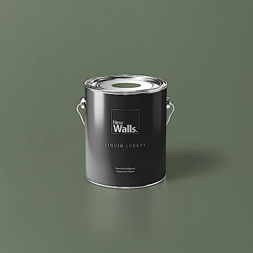 New Walls Premium Wandfarbe Grün, Olivgruen Liquid Luxury Dispersionsfarbe für Innenräume – 2,5 L