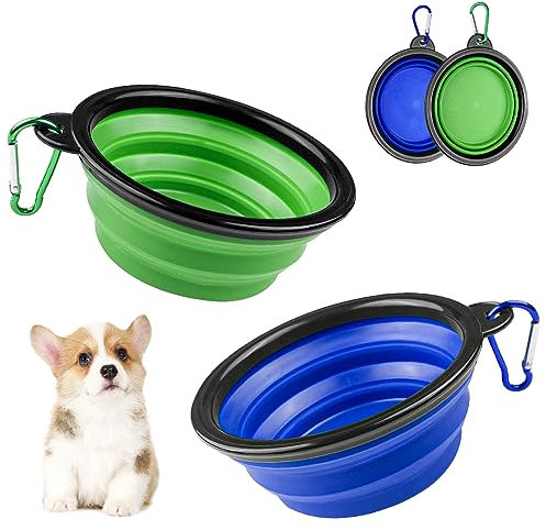 Magrimaxio 2 Pièces Gamelle Pliable et Rétractable pour Chien, Bol Voyage Portable, Écuelle Eau Transportable avec Mousqueton pour Chat, Randonnée, Camping