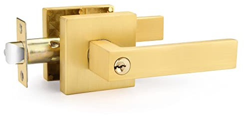 EHOMEWARE 8 Pack Door Lever Lock Gold Front/Exterior Door Handle Set Keyed Alike/Combo Keys, Heavy Duty Left/Right Handing Exterior Door Handle, Entry Door Handle Set