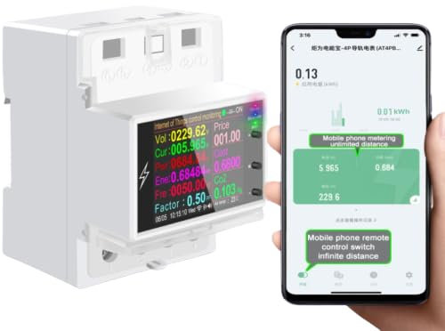 Smart Electricity Usage Monitor,Bluetooth AT4PW 100A Din Rail Power Meter,110V-220V Digital Energy KWH Energy Monitor,App Remote Control Household Power Consumption Monitor with Digital Display