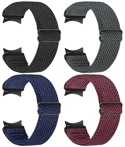 Yunshare Elastic Watch Straps Compatible with Samsung Galaxy 6/5/4 40mm 44mm/Galaxy 6 Classic 43mm 47mm/Watch 5 Pro 45 mm/Galaxy 4 42mm 46mm Stretch Nylon Solo Loop, Black+Grey+Indigo+Wine Red