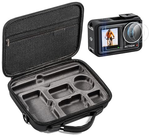 iEago RC Osmo Action 4 Case + Lens Screen Protector(2 Set), Carrying Case Travel Hard Shell Storage Bag Protective Bag with Tempered Glass Protective Film for DJI Osmo Action 4 Camera Accessories