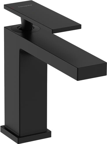 hansgrohe Tecturis E - Waschtischarmatur ohne Ablauf, energiesparend (CoolStart), Wasserhahn Bad mit Auslauf Höhe 117 mm, Mischbatterie Waschbecken wassersparend (EcoSmart+), Mattschwarz, 73012670