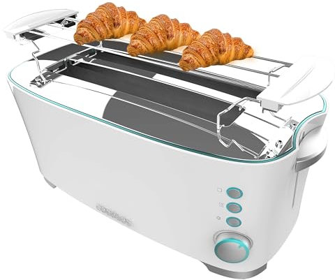 Cecotec Grille-pain Toast&Taste Extra Double W, 1350 W de puissance, Double fente longue pour 2 tartines, Arrêt et Popup automatiques, Acier inoxydable, Bac à miettes, Auto-centrage