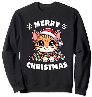 Weihnachtsmütze Weihnachten Lichterkette Bengalkatze Sweatshirt