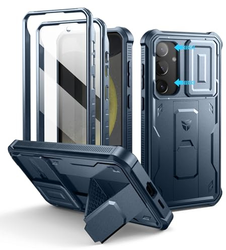 Dexnor Kompatibel mit Samsung Galaxy S24 Plus Hülle mit Eingebaute Schiebekamera Abdeckung&Displayschutz&Kickstand, Schwerlast Stoßfestes Robustes Handyhülle Ganzkörper Stoßfänger Schutzhülle - Blau