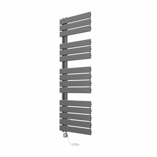 NRG Prefilled Designer Electric Heated Towel Rail Radiator Gunmetal Thermostatic Bathroom Warmer with LCD Display 1380x500mm - 800 Watt