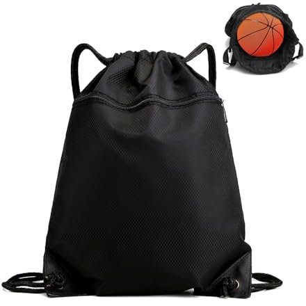 TRKETK Sac de Sport à Cordon, Grand Sac d'entraînement de Natation Sac de Sport Étanche Sacs PE pour Femmes Hommes Sac Résistant aux Rayures à Cordon pour Voyage Plage École Sport Gym (Noir)