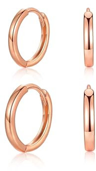 MASOP Ohrringe Rosegold, 2 Paar Rose Vergoldet Creolen Set Silber 925 Stecker 8mm 10mm Damen Frauen Mädchen Schlicht Basis Leicht