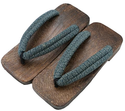 YFSJJ Mens Flip Flops Giapponese in Legno Zoccoli Sandali,Giappone Tradizionale Scarpe Geta Ampia Suola Infradito,Piatta Modello Tessuto Stampato retrò Scarpe(Size:EU 42,Color:Verde)